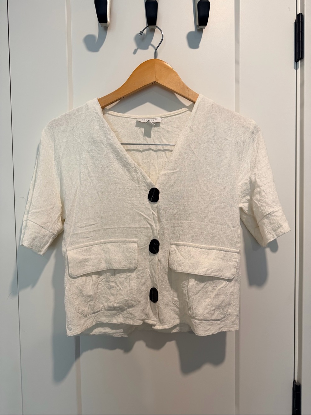 Topshop Charlie Button Down Linen Blend Short Sleeve Top